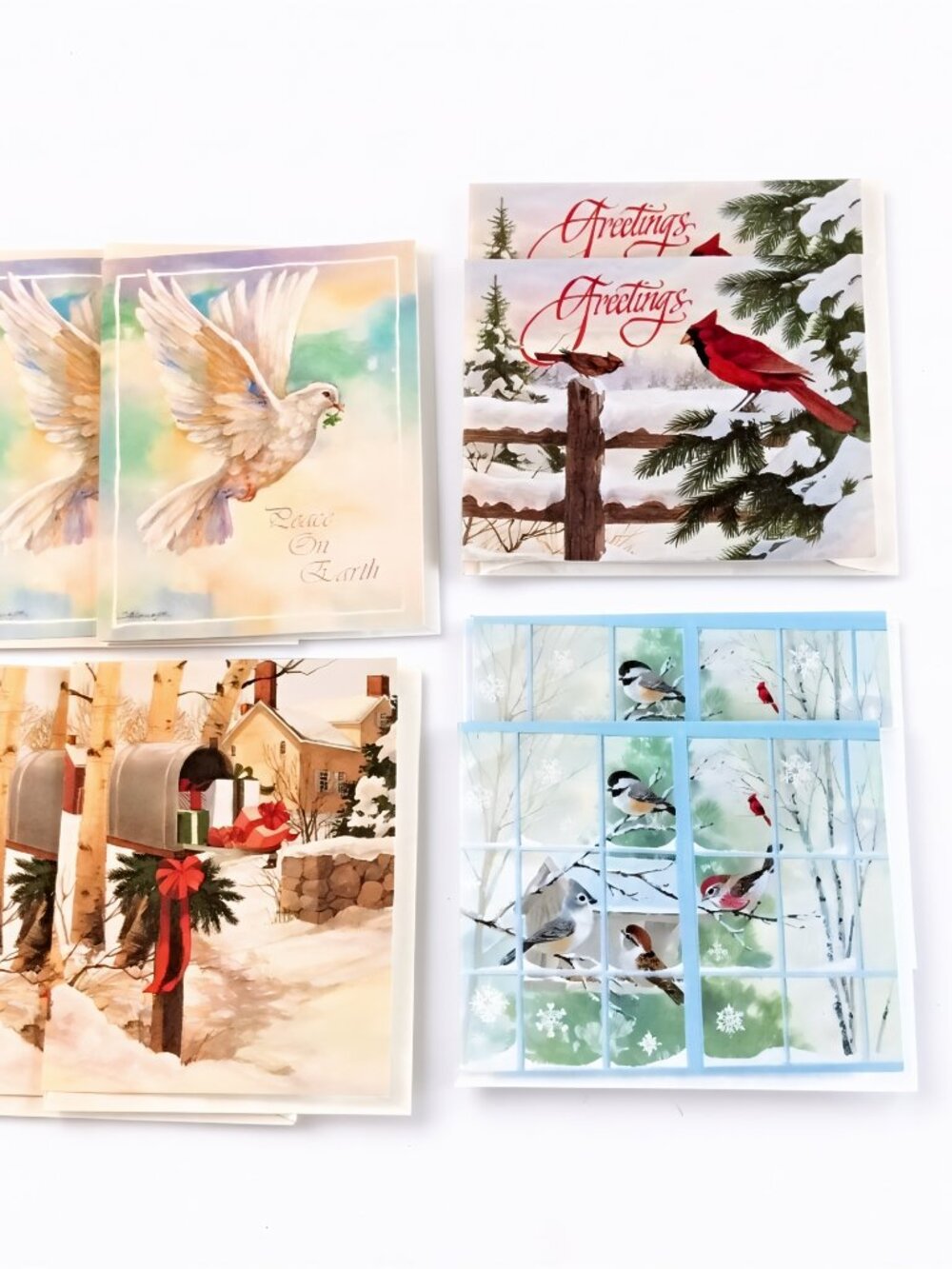 Vintage Holiday Cards 8 Snowy Birds Winter Scenes Unused w/ Envelopes
